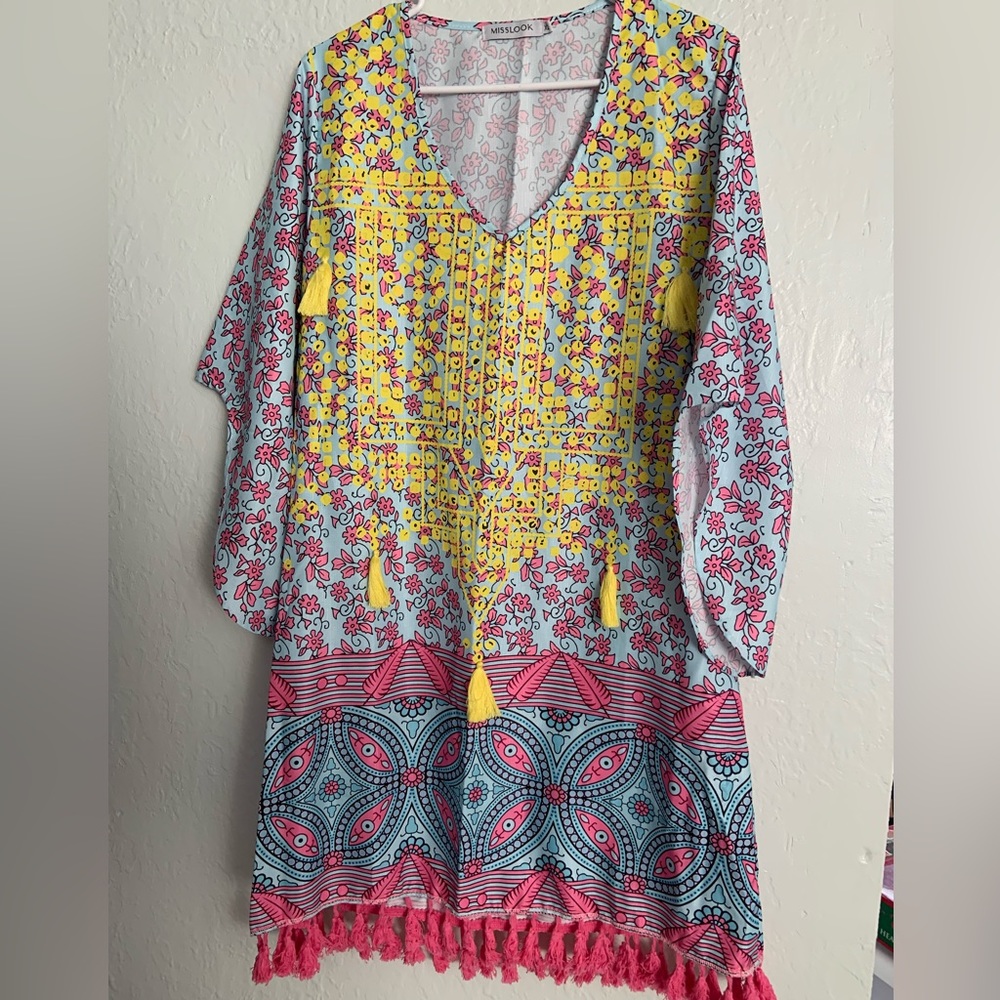 MISSLOOK Tassel Dress XL Pink blue yellow